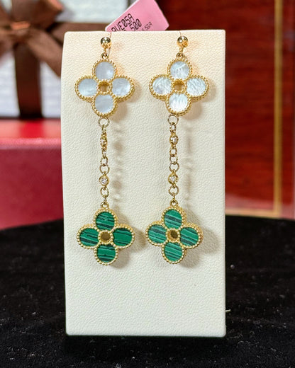 Van Cleef Inspired 14k Yellow Gold Four Pedals Dangling Earrings