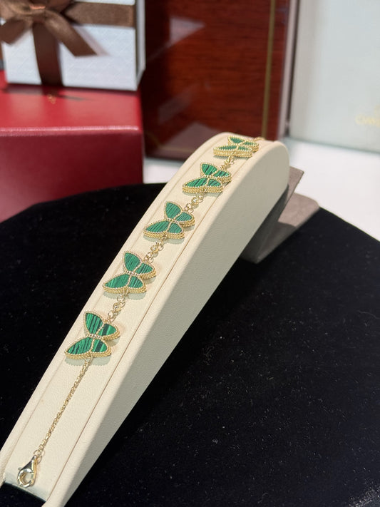 Van Cleef Inspired 14k Yellow Gold Green Malachite Butterfly Bracelet