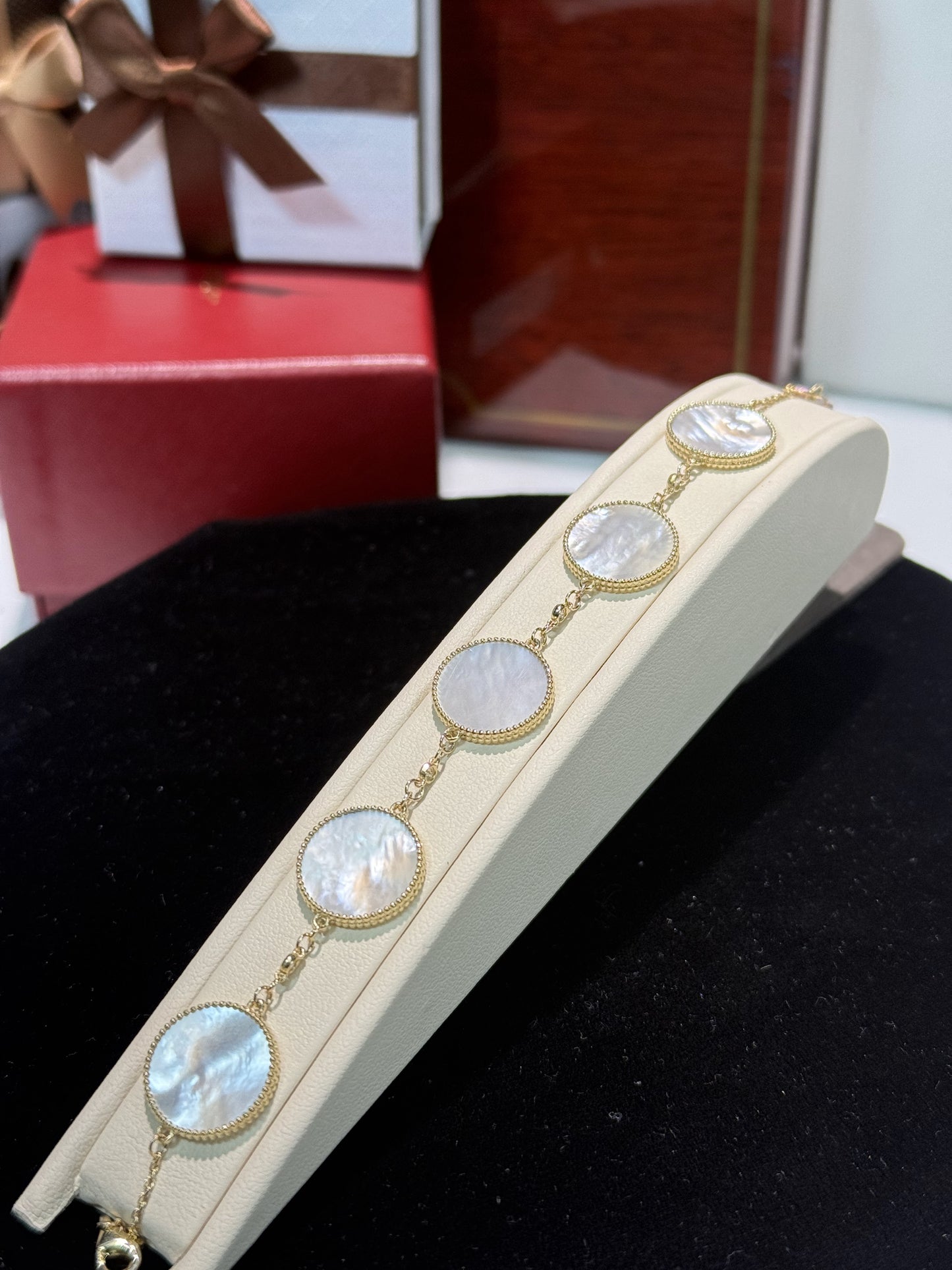 Van Cleef Inspired 14k Yellow Gold Mother of Pearl Bracelet