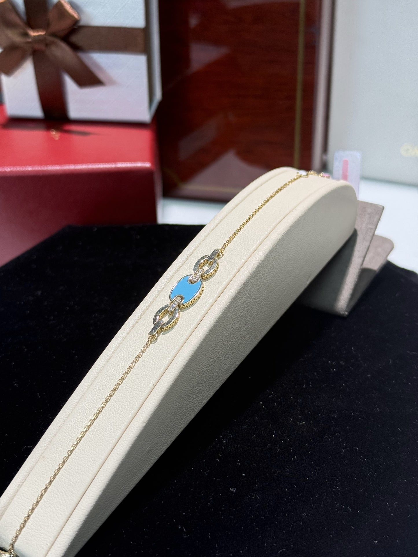 Blue Enamel Link Design 14k Yellow Gold Bracelet