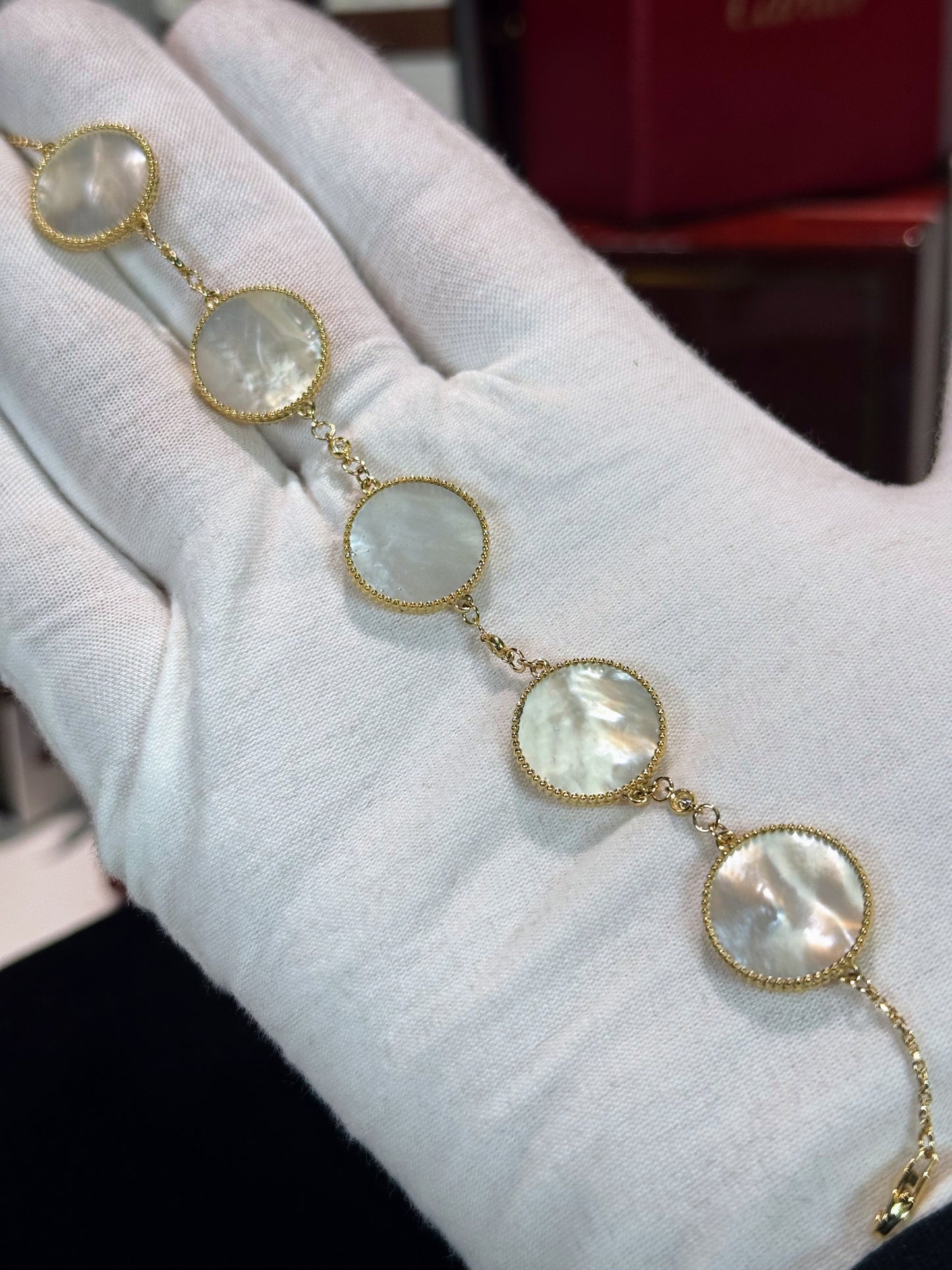 Van Cleef Inspired 14k Yellow Gold Mother of Pearl Bracelet