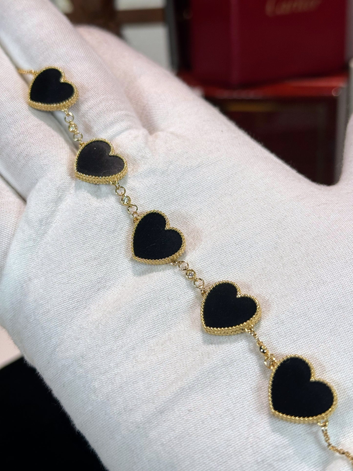 Van Cleef Inspired 14k Yellow Gold Black Onyx Heart Bracelet