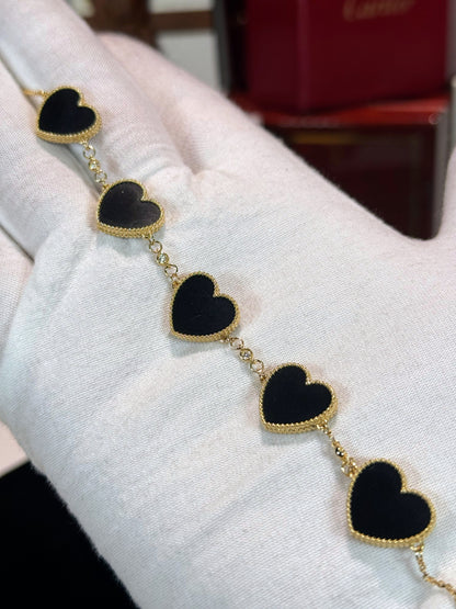 Van Cleef Inspired 14k Yellow Gold Black Onyx Heart Bracelet