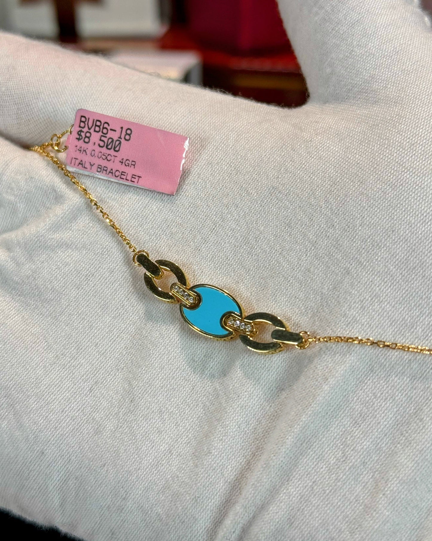Blue Enamel Link Design 14k Yellow Gold Bracelet
