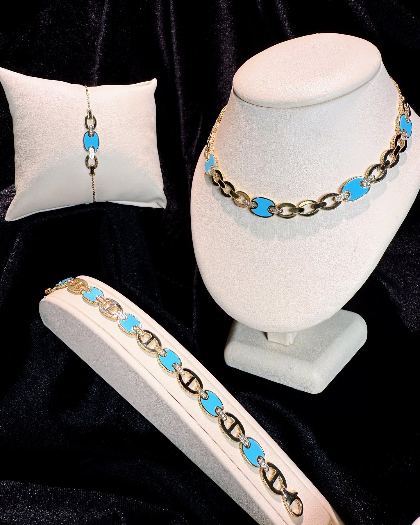 Blue Enamel Link Design 14k Yellow Gold Bracelet