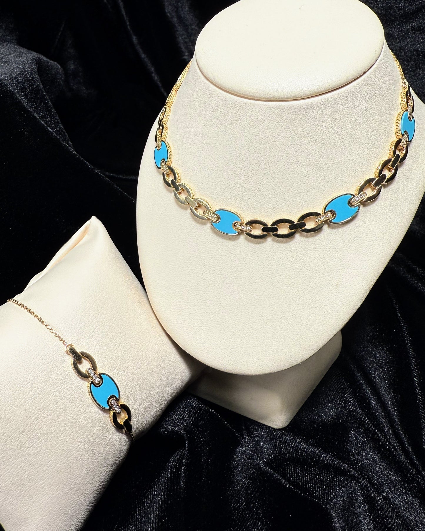 Blue Enamel Link Design 14k Yellow Gold Bracelet