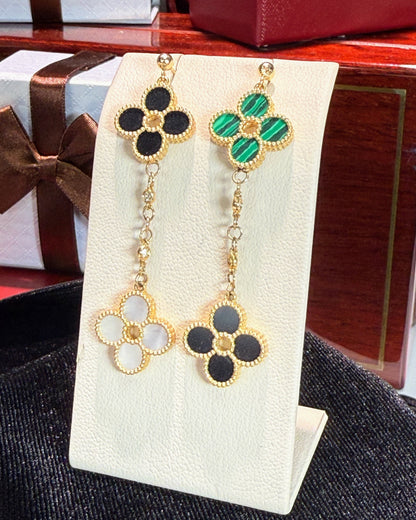 Van Cleef Inspired 14k Yellow Gold Four Pedals Dangling Earrings