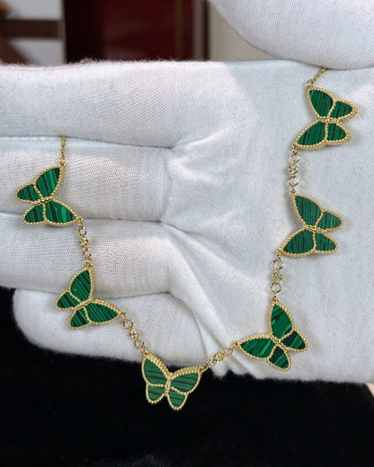 Van Cleef Inspired 14k Yellow Gold Green Malachite Butterfly Necklace