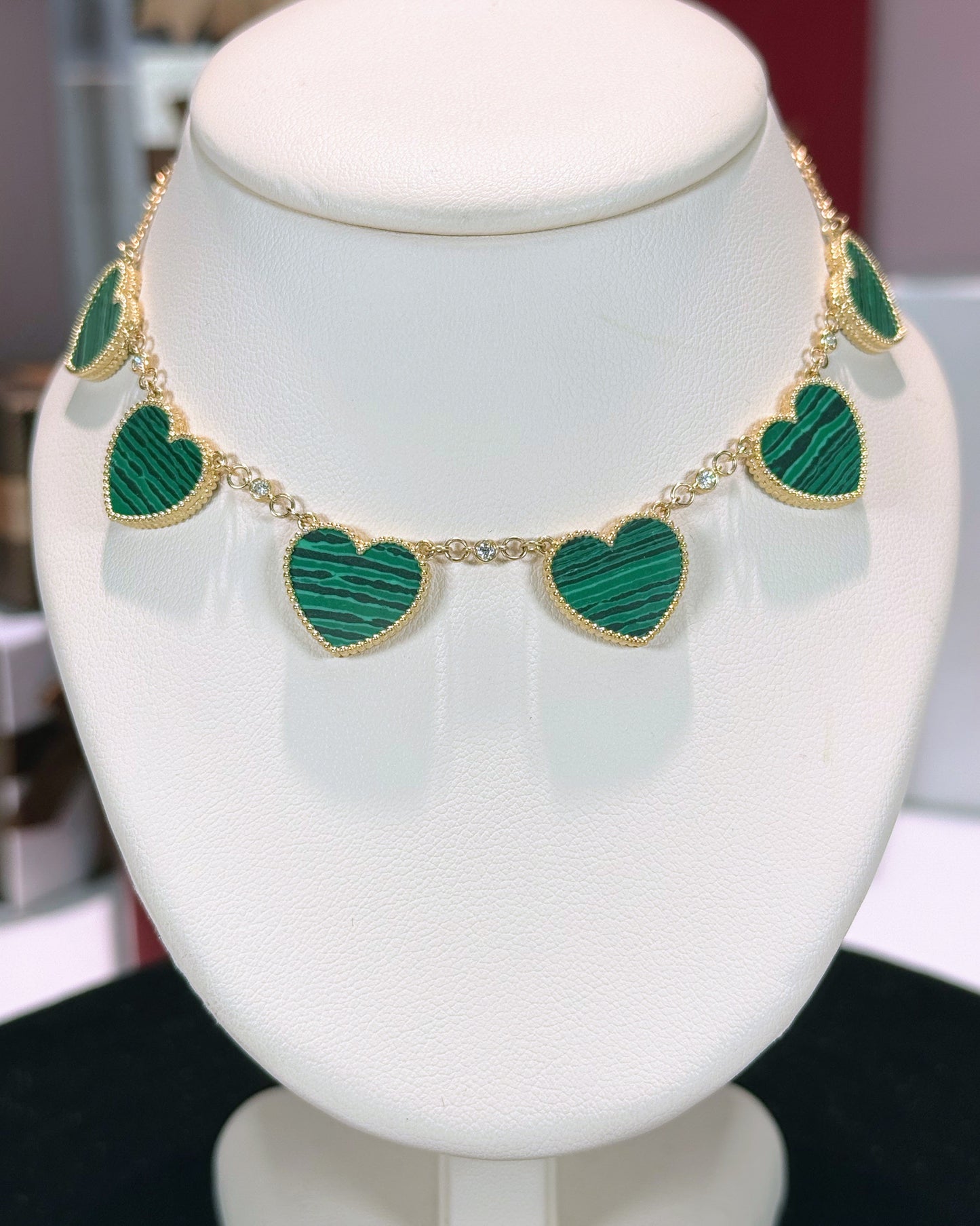 Van Cleef Inspired 14k Yellow Gold Green Malachite Heart Necklace
