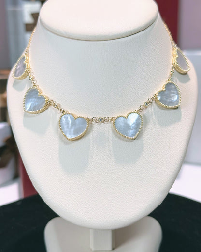 Van Cleef Inspired 14k Yellow Gold Mother of Pearl Heart Necklace