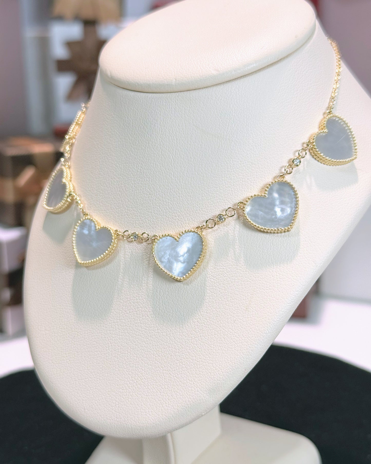 Van Cleef Inspired 14k Yellow Gold Mother of Pearl Heart Necklace