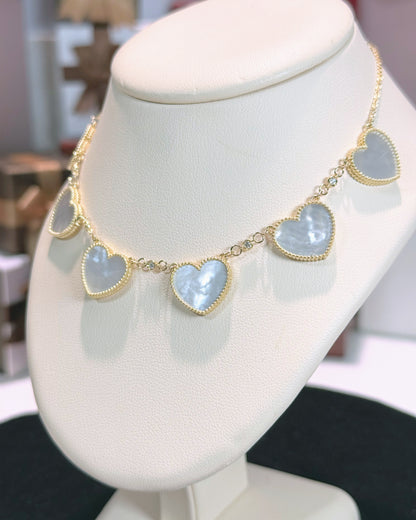 Van Cleef Inspired 14k Yellow Gold Mother of Pearl Heart Necklace