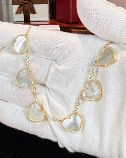 Van Cleef Inspired 14k Yellow Gold Mother of Pearl Heart Necklace