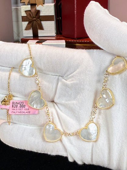 Van Cleef Inspired 14k Yellow Gold Mother of Pearl Heart Necklace