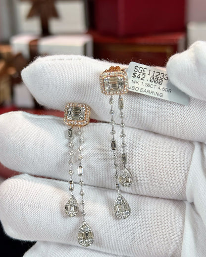 Dangling Raindrops 14k Rose Gold Diamond Earrings