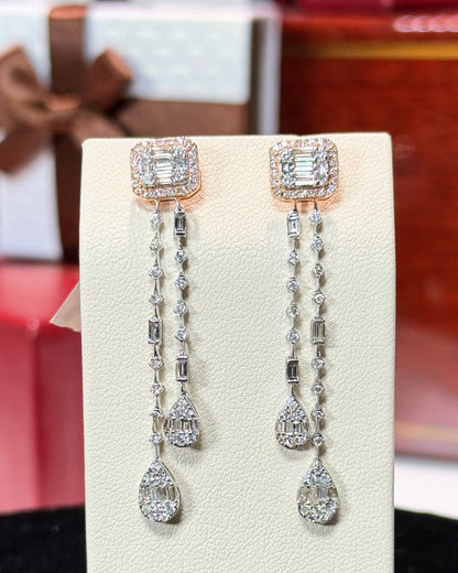 Dangling Raindrops 14k Rose Gold Diamond Earrings