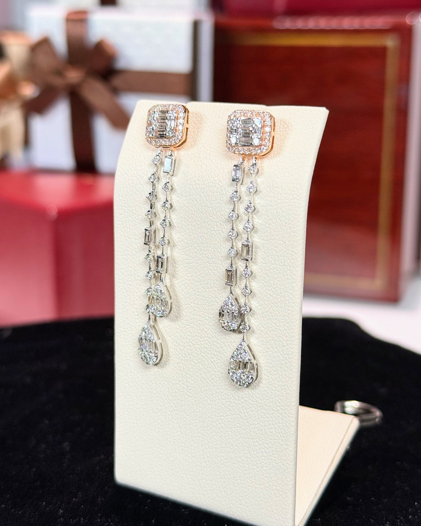 Dangling Raindrops 14k Rose Gold Diamond Earrings