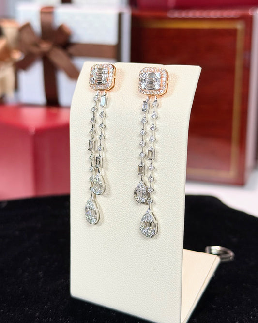 Dangling Raindrops 14k Rose Gold Diamond Earrings