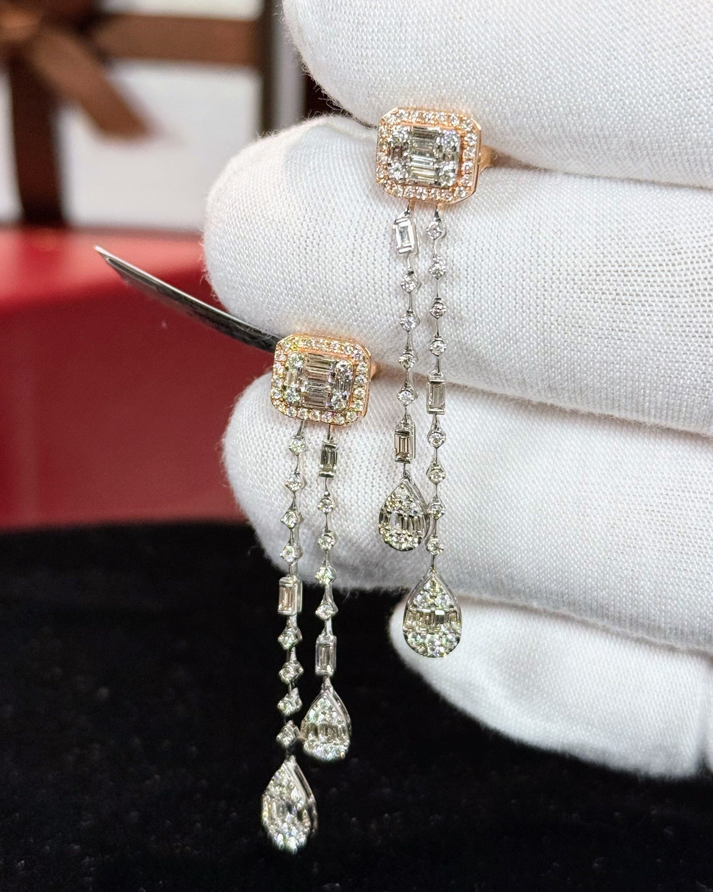 Dangling Raindrops 14k Rose Gold Diamond Earrings