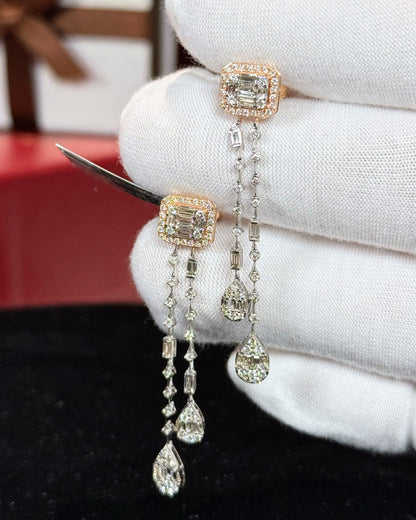 Dangling Raindrops 14k Rose Gold Diamond Earrings