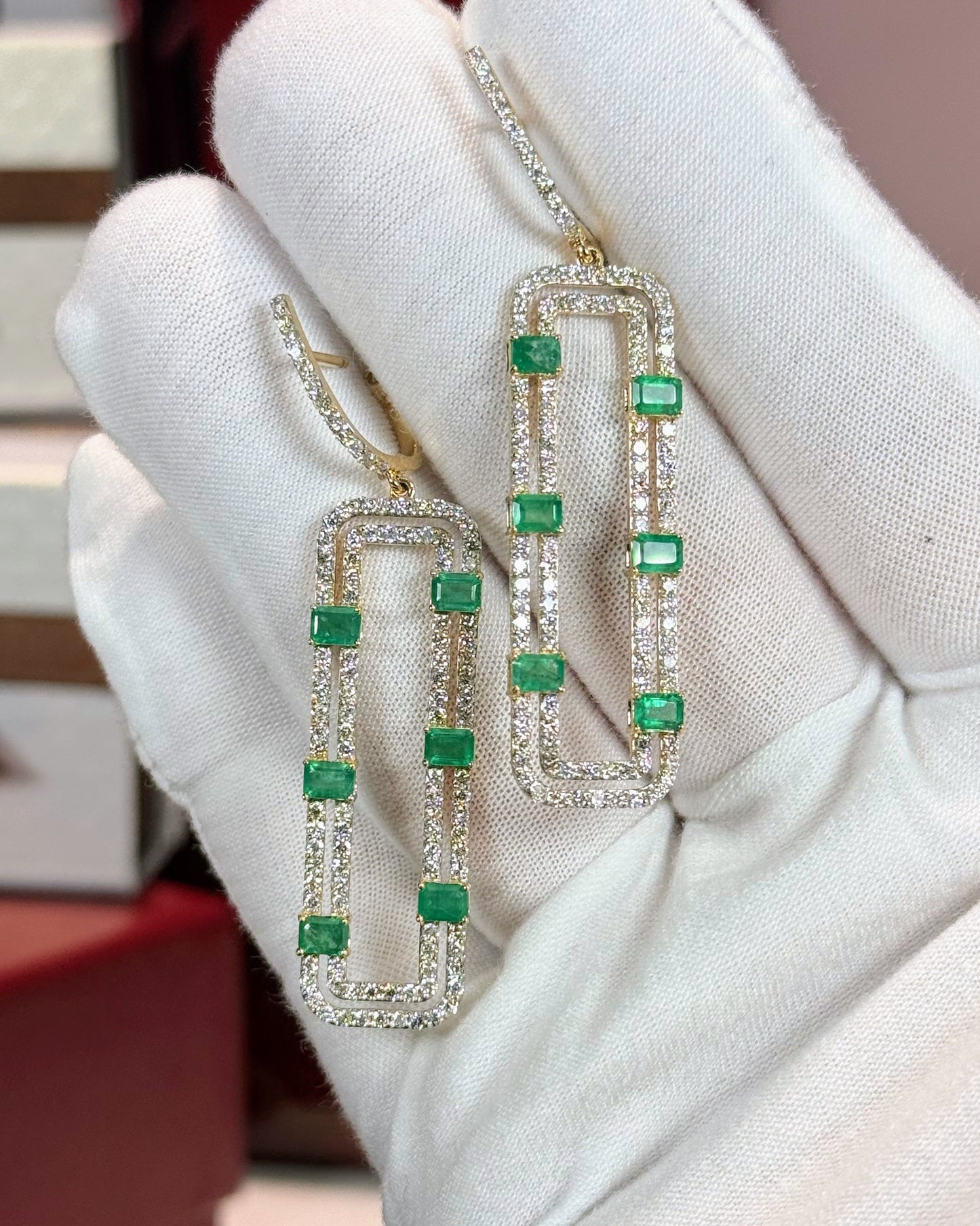 Emerald Loop 14k Yellow Gold Diamond Earrings