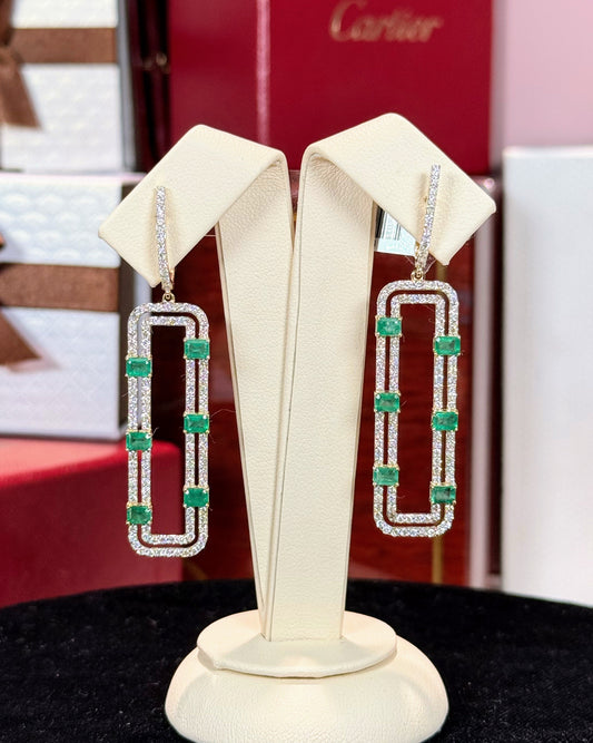Emerald Loop 14k Yellow Gold Diamond Earrings