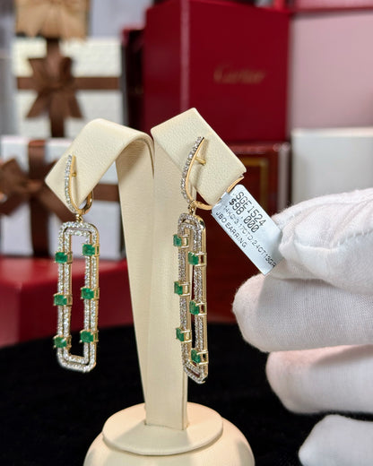 Emerald Loop 14k Yellow Gold Diamond Earrings