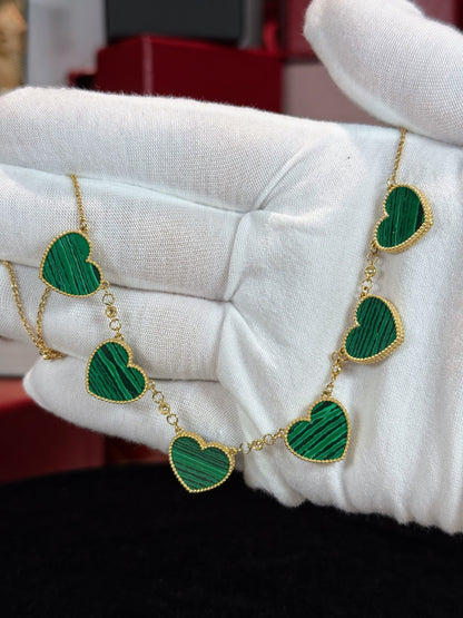Van Cleef Inspired 14k Yellow Gold Green Malachite Heart Necklace