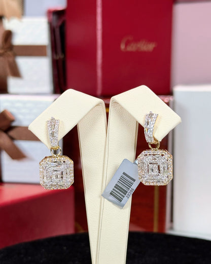Double Halo Diamond 14k Yellow Gold Earrings