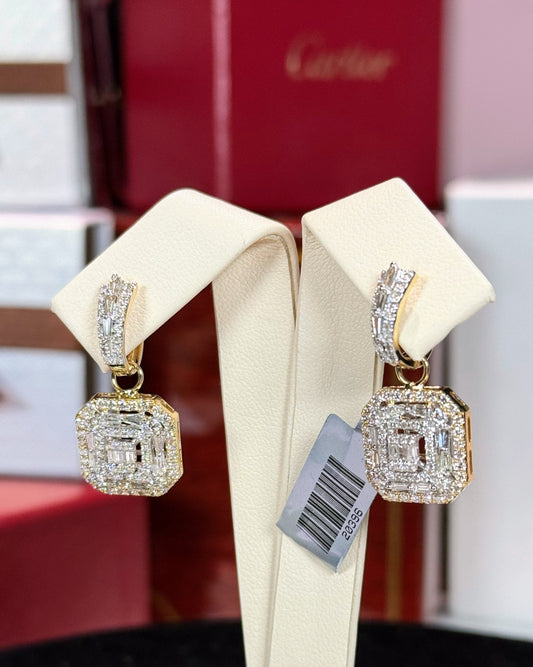Double Halo Diamond 14k Yellow Gold Earrings
