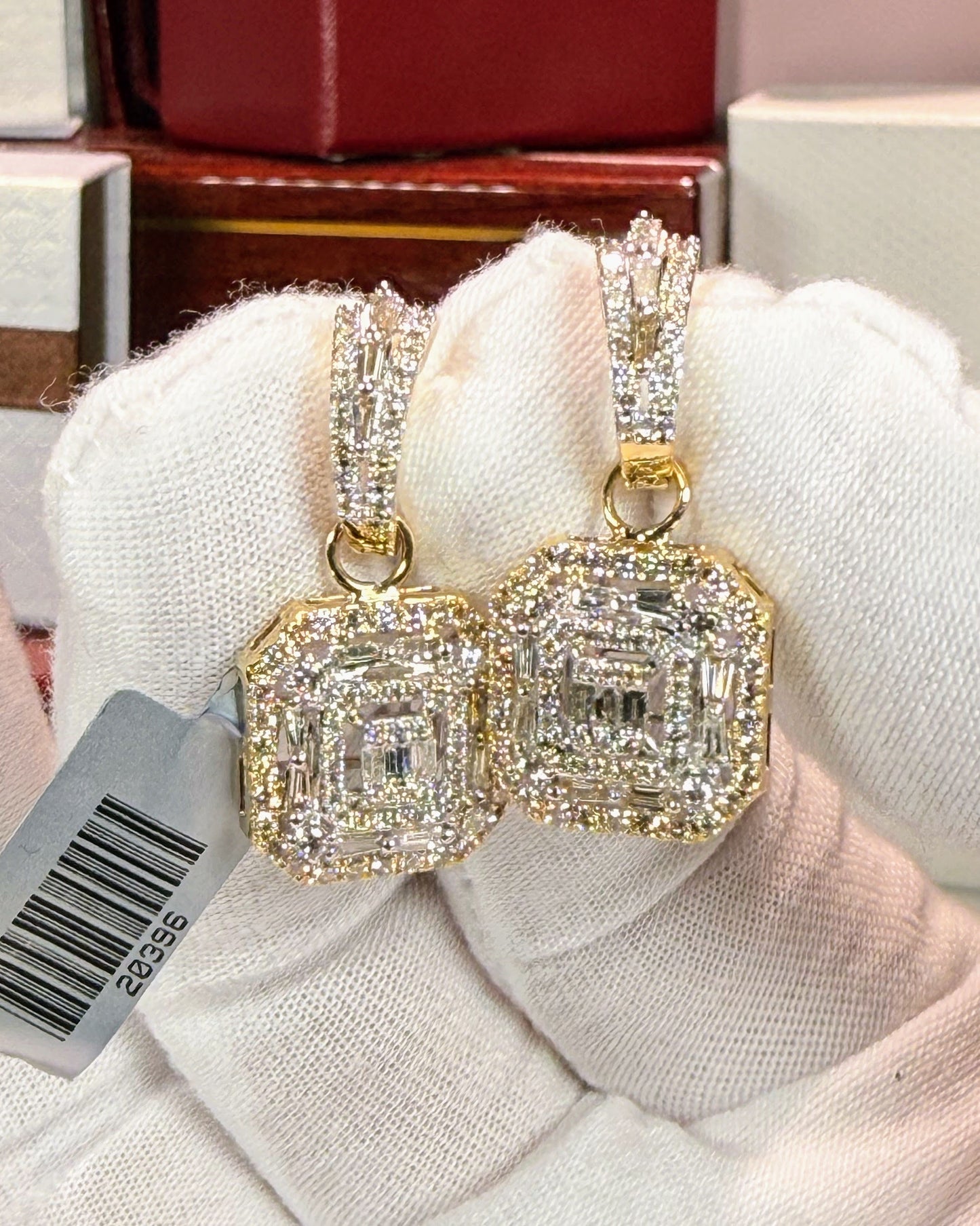 Double Halo Diamond 14k Yellow Gold Earrings