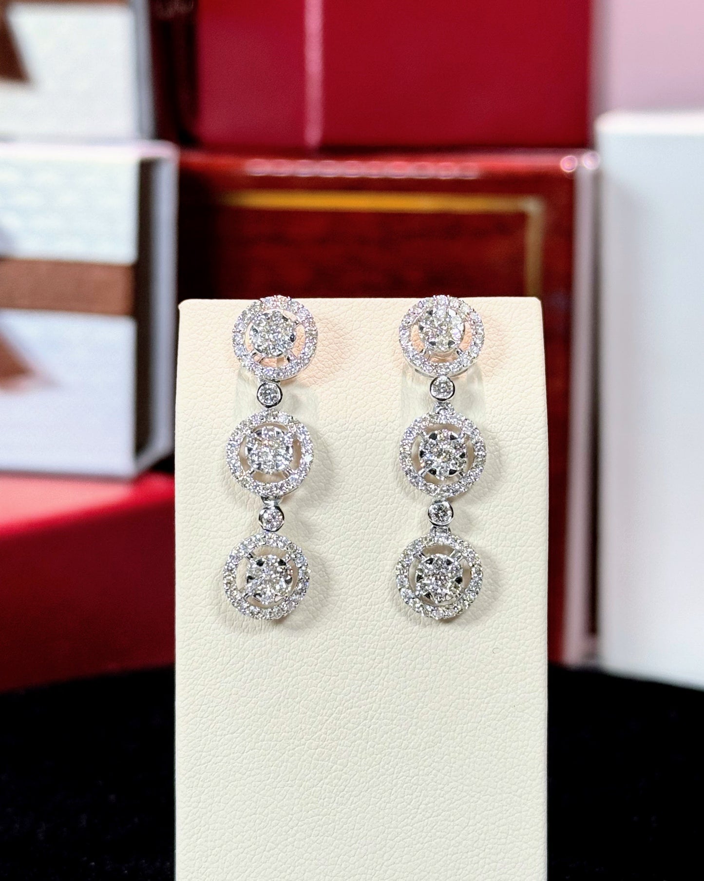 Three Halos Diamond 14k White Gold Earrings