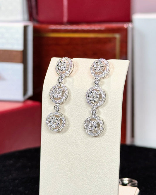 Three Halos Diamond 14k White Gold Earrings