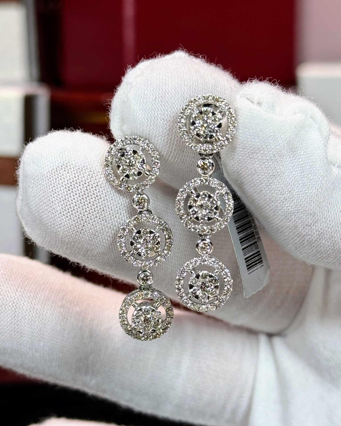 Three Halos Diamond 14k White Gold Earrings