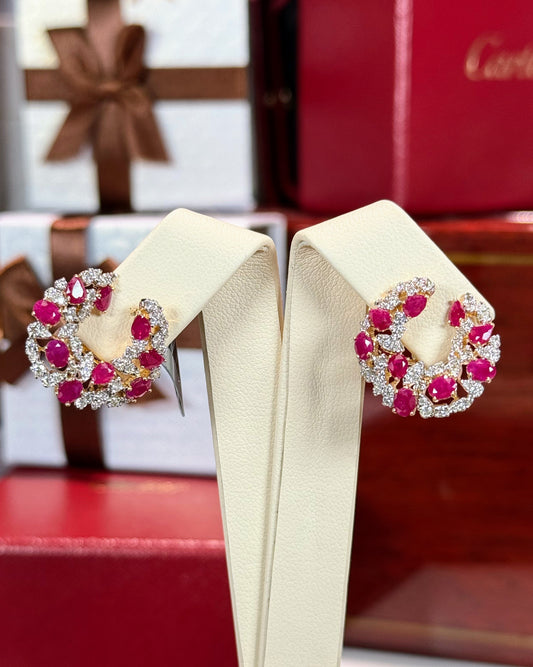 Ruby and Diamond 14k Yellow Gold Earrings