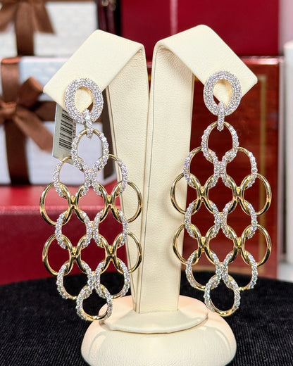 Chain Design Diamond 14k Yellow Gold Earrings