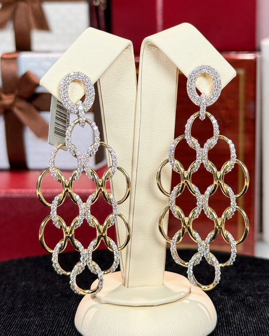 Chain Design Diamond 14k Yellow Gold Earrings