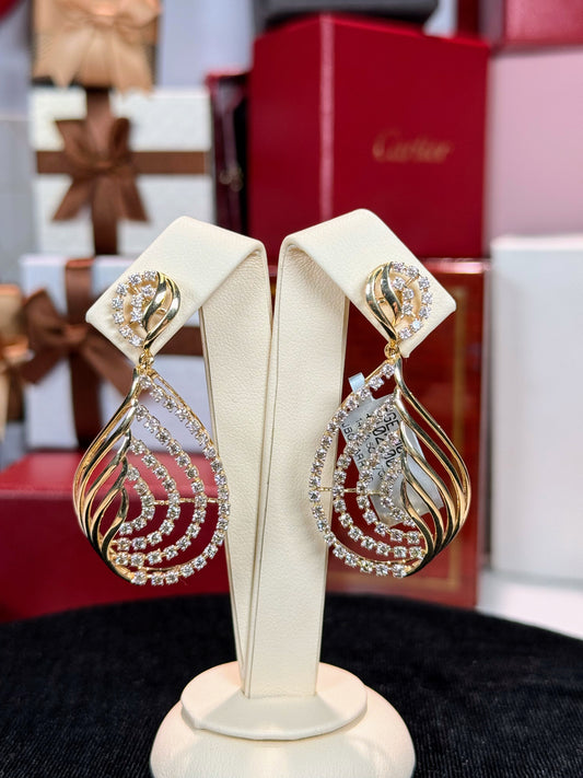 Diamond and Gold Curves 14k Yellow Gold Earrings