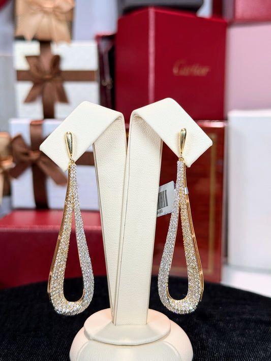 Droplet Shaped Loop Diamond 14k Yellow Gold Earrings