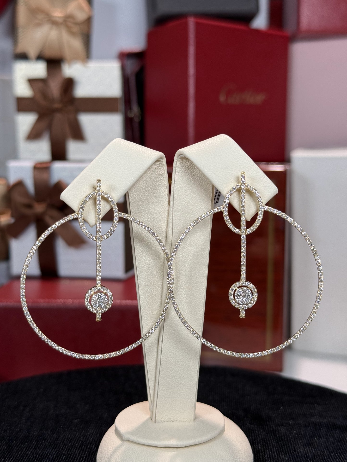 Geometric Circle Diamond 14k Yellow Gold Earrings