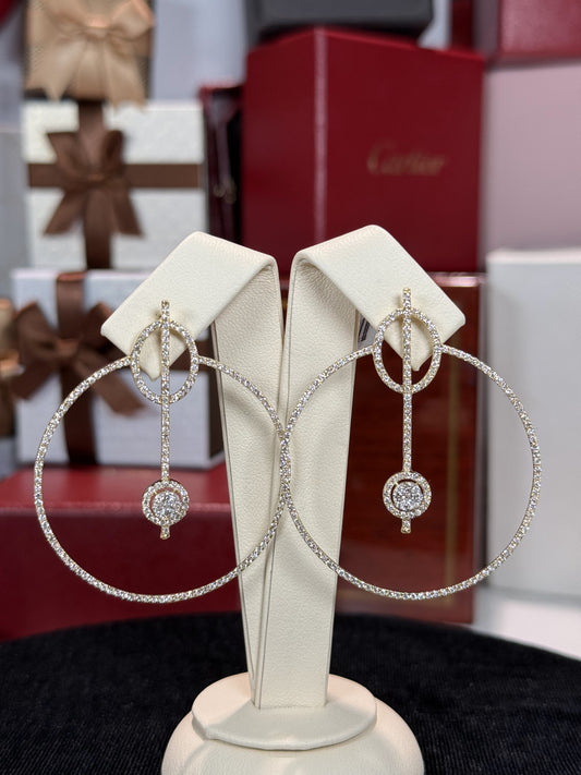 Geometric Circle Diamond 14k Yellow Gold Earrings