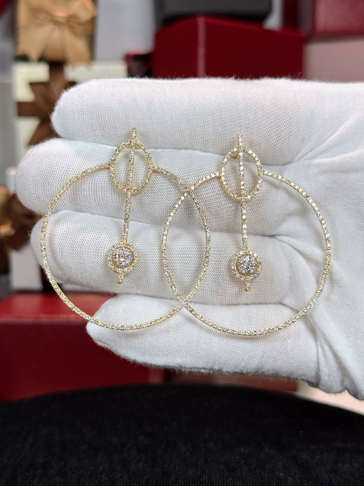 Geometric Circle Diamond 14k Yellow Gold Earrings