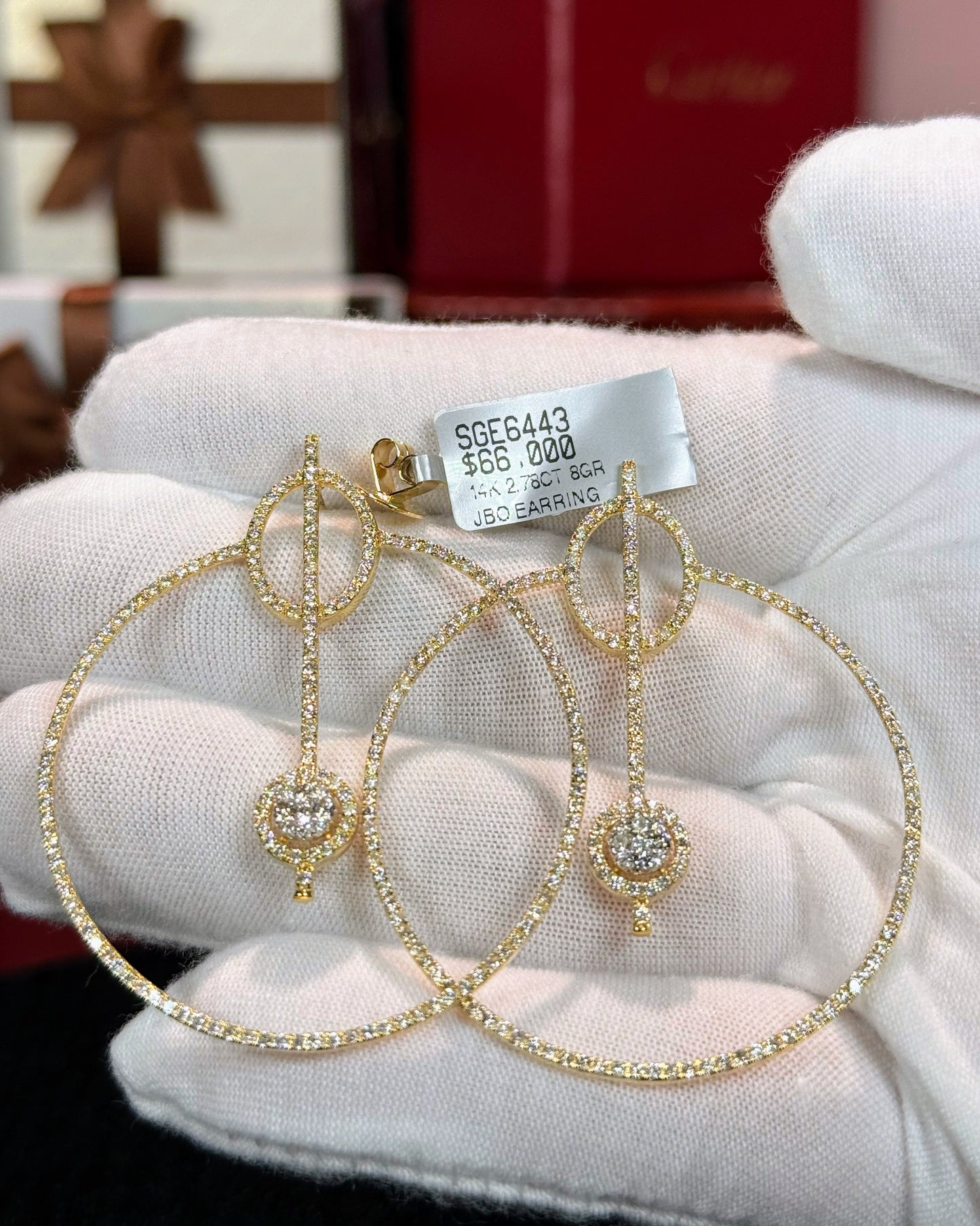 Geometric Circle Diamond 14k Yellow Gold Earrings