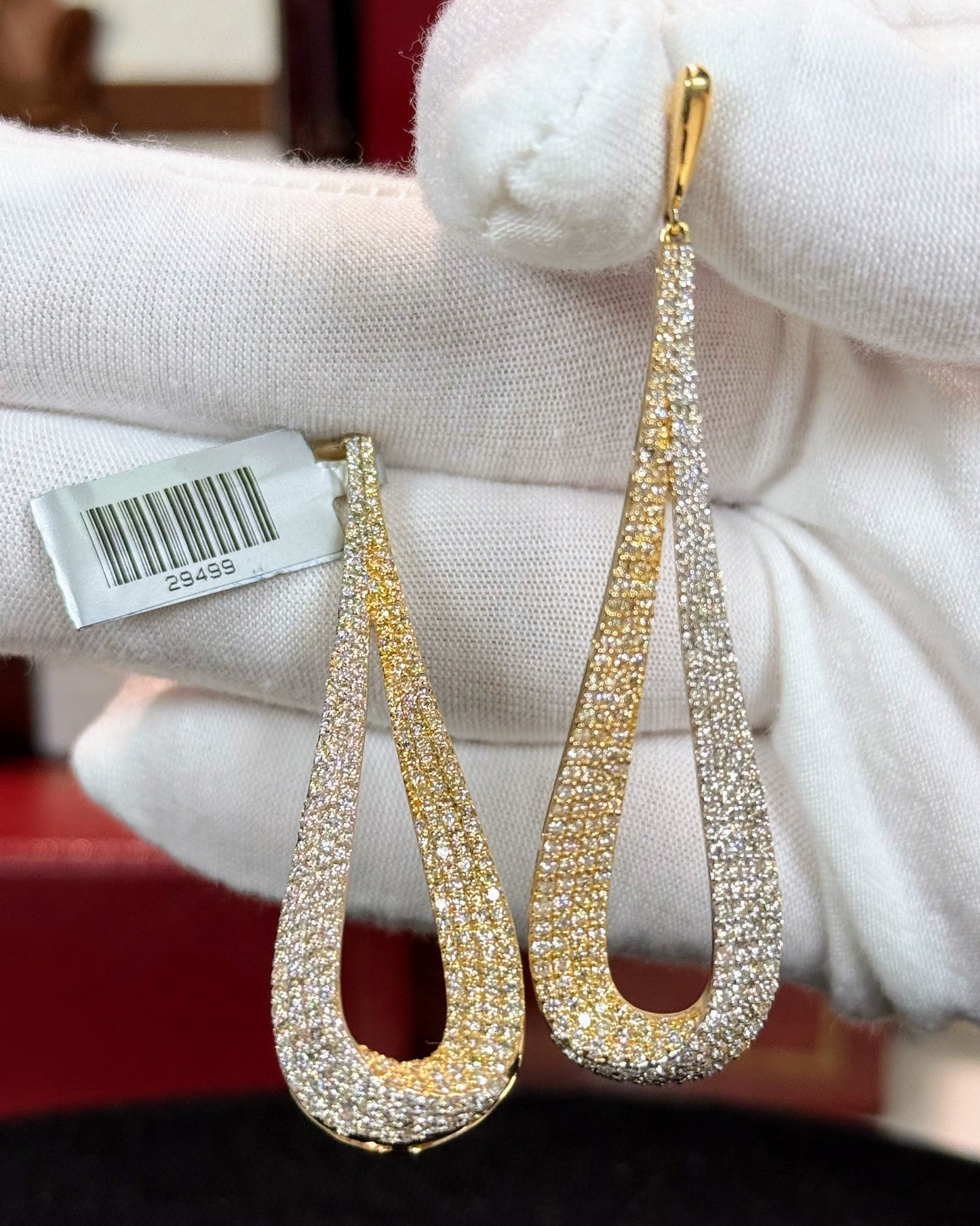 Droplet Shaped Loop Diamond 14k Yellow Gold Earrings