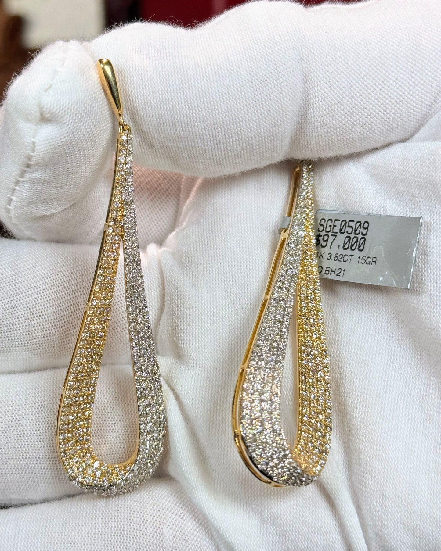 Droplet Shaped Loop Diamond 14k Yellow Gold Earrings