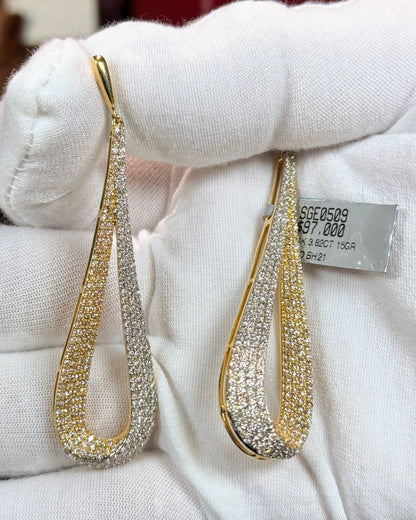 Droplet Shaped Loop Diamond 14k Yellow Gold Earrings