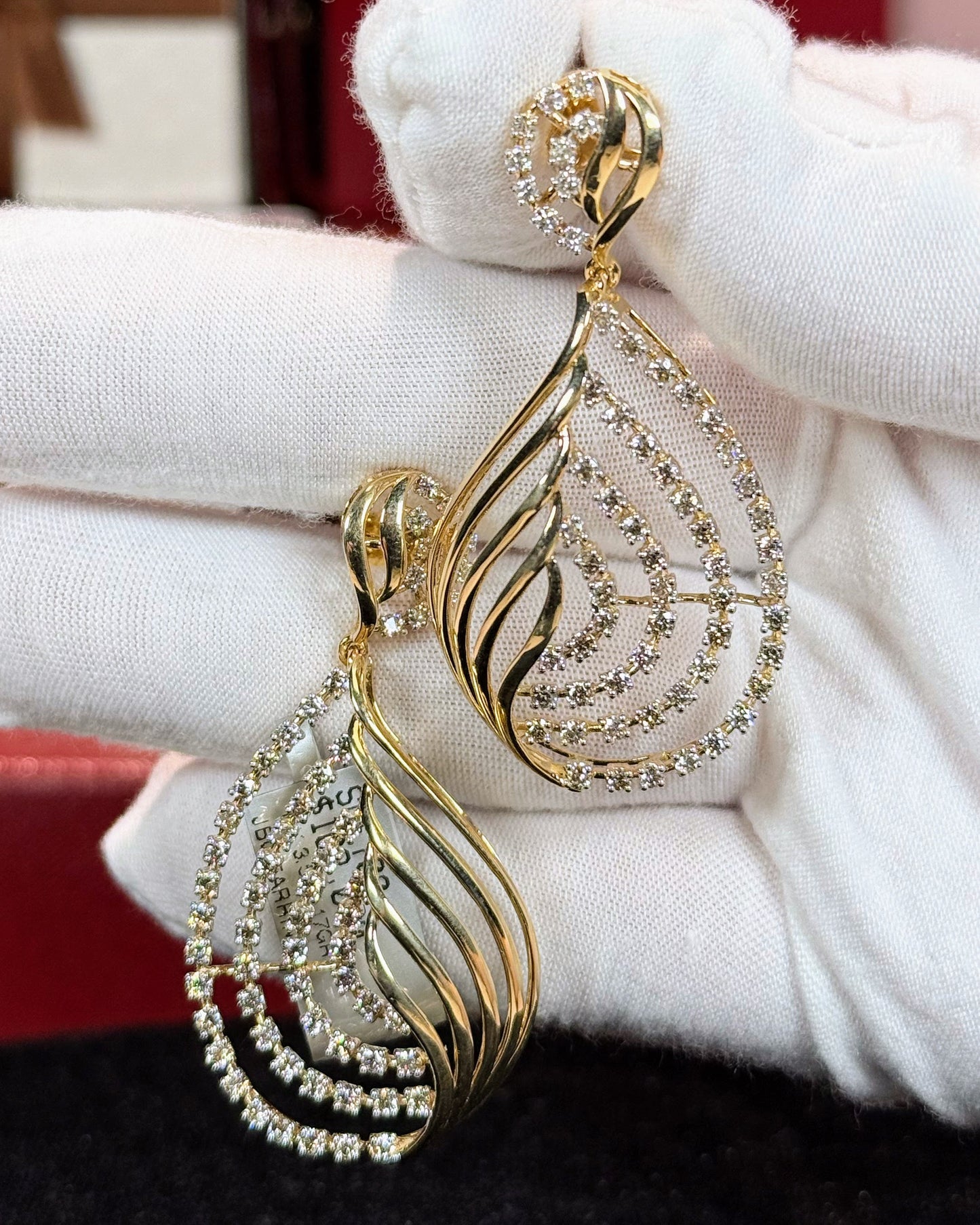 Diamond and Gold Curves 14k Yellow Gold Earrings
