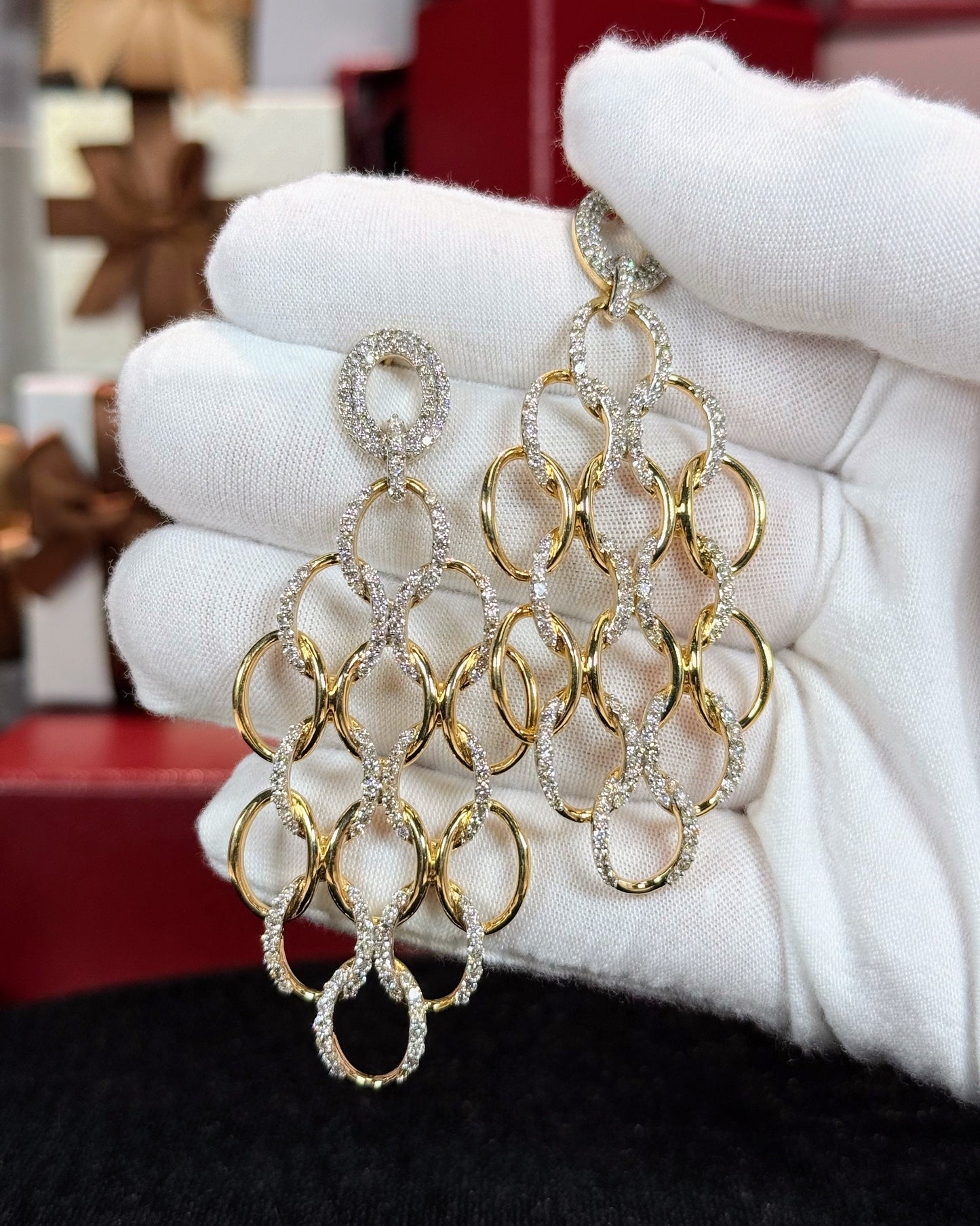 Chain Design Diamond 14k Yellow Gold Earrings