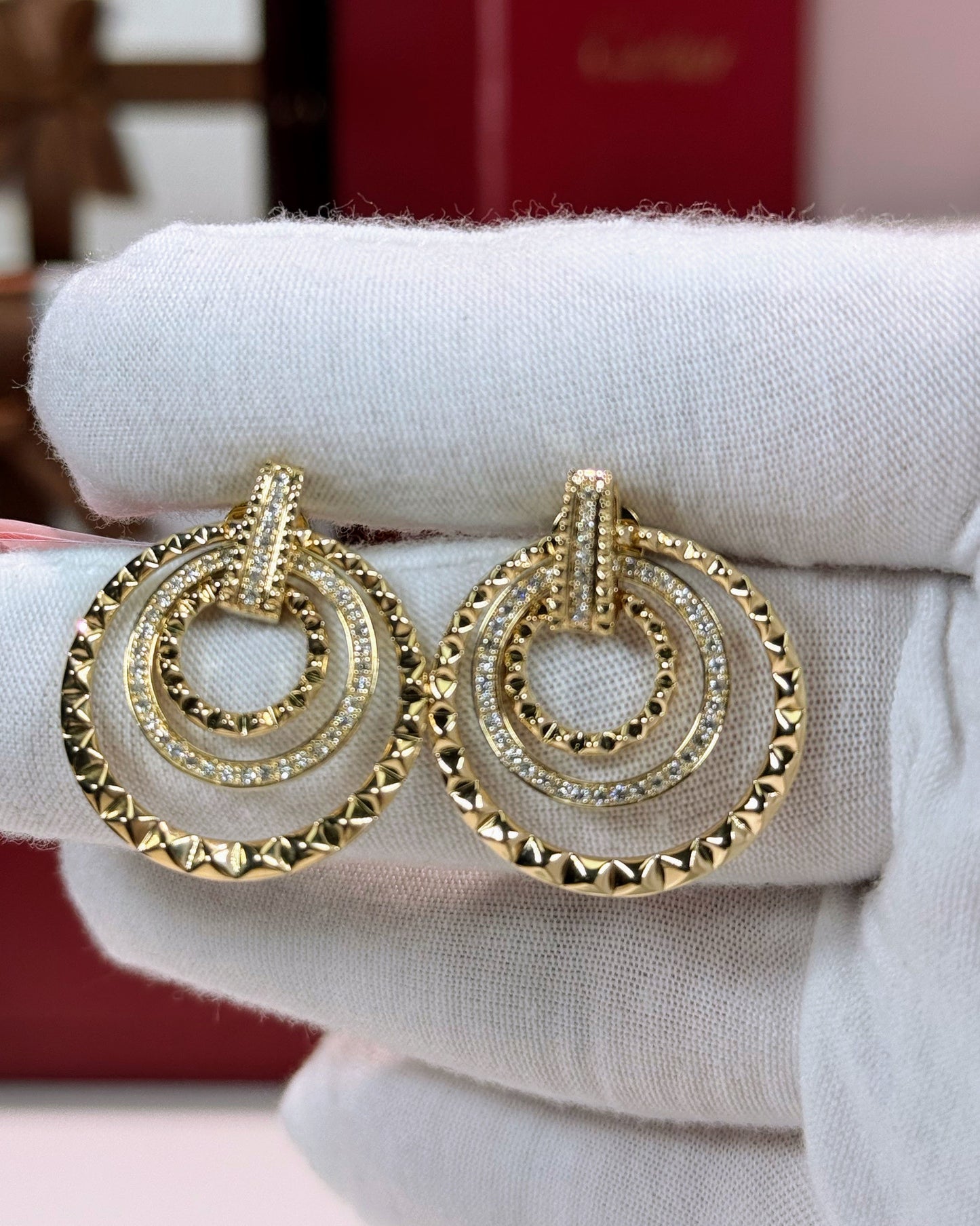Concentric Rings 14k Yellow Gold Diamond Earrings