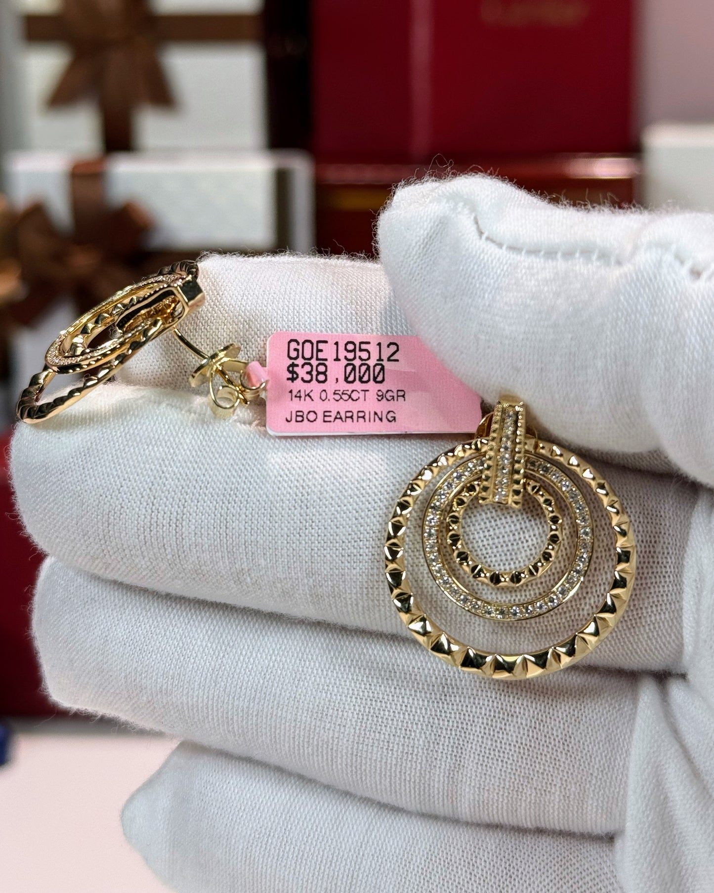 Concentric Rings 14k Yellow Gold Diamond Earrings